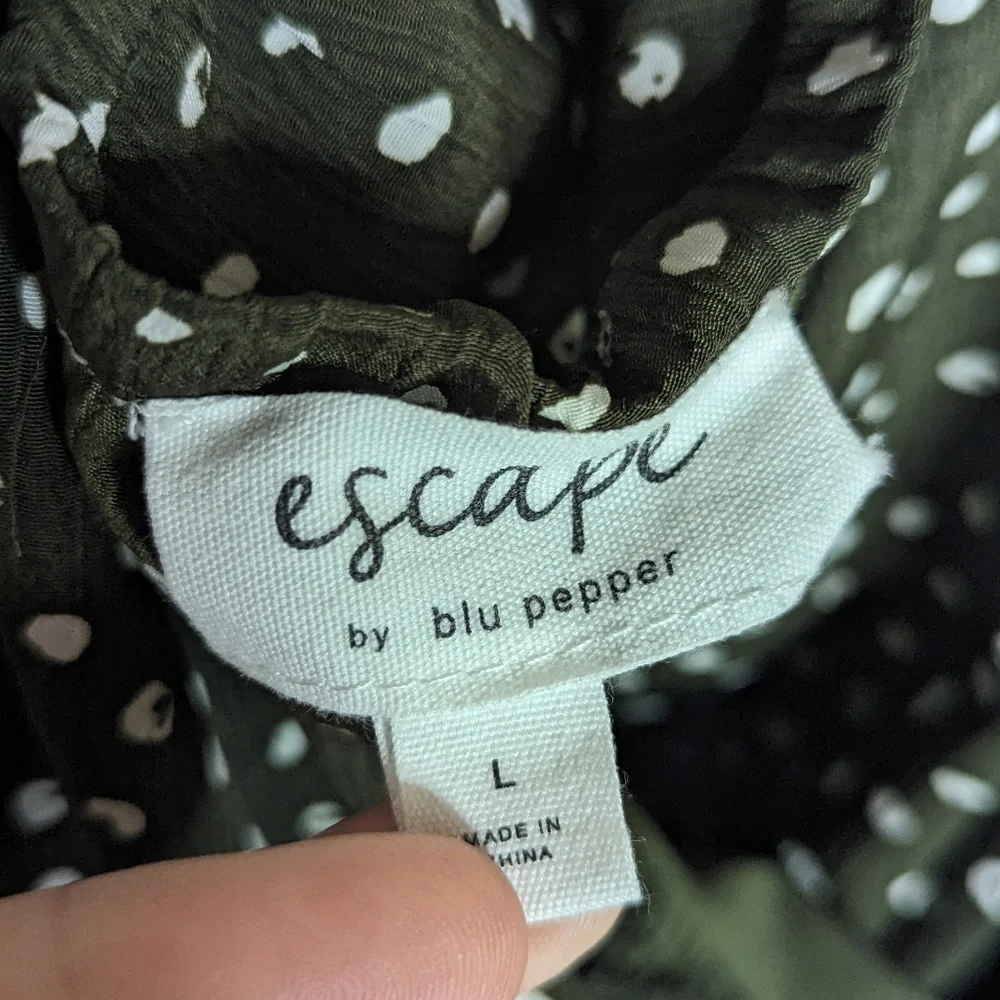 Escape by Blu Pepper Forest‎ Green Polka Dot Sz Large Bodysuit Halter Tie